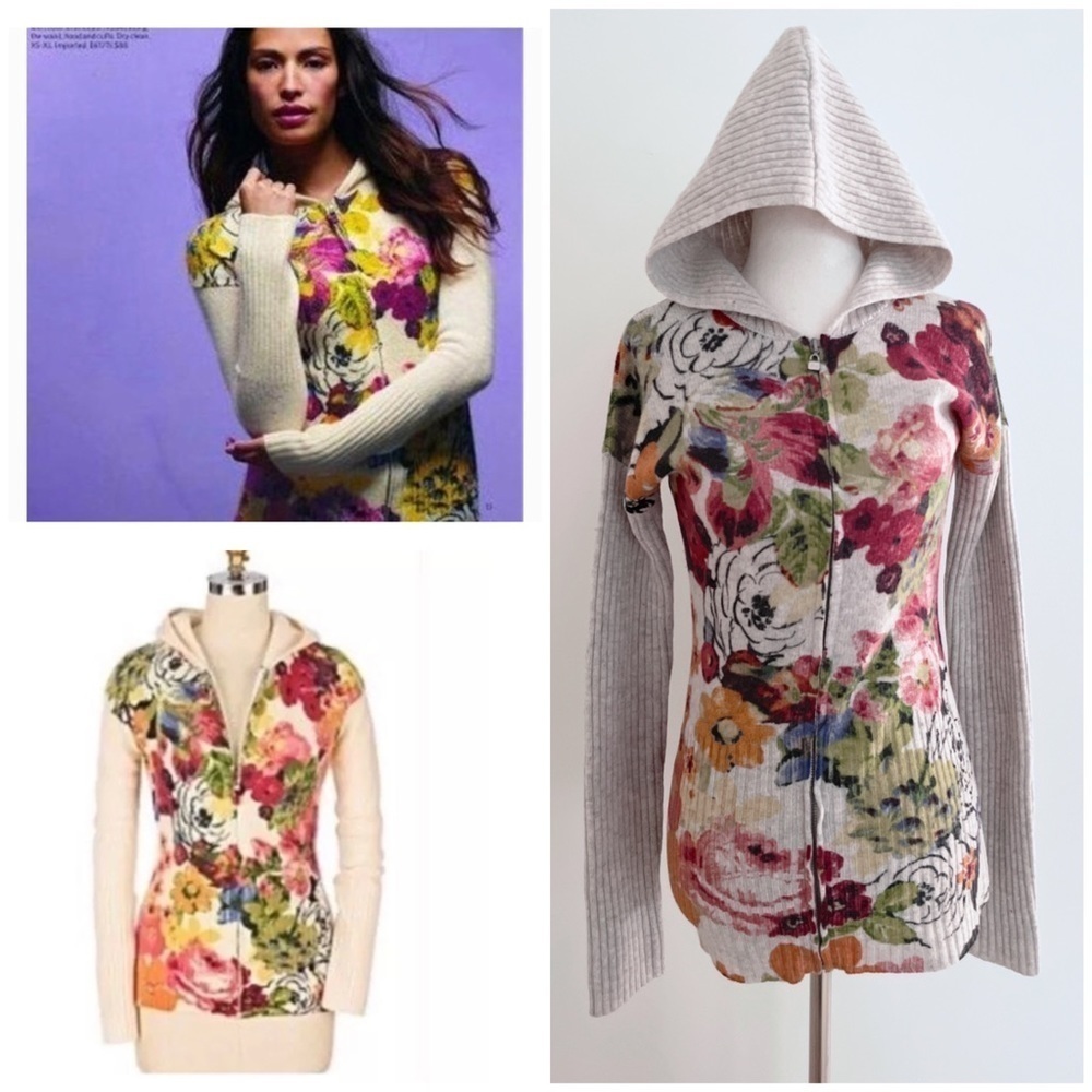 Anthropologie Moth Hothouse Floral Zip-up Hoodie Wool Cardigan Sweater Jacket XS - Picture 1 of 9